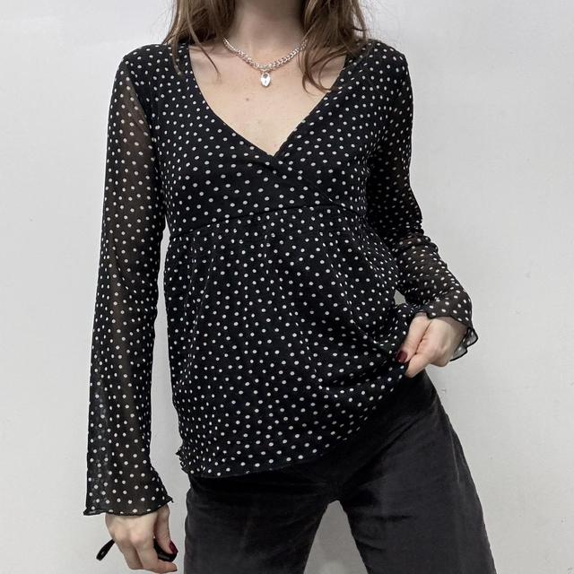 Coquette polka dot mesh shirt