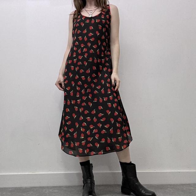Black rose print summer dress