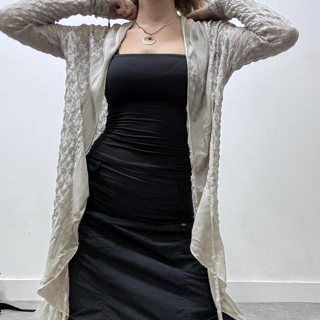 Sheer knitted asymmetric wrap cardigan