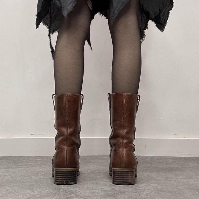 Brown leather square toe boots