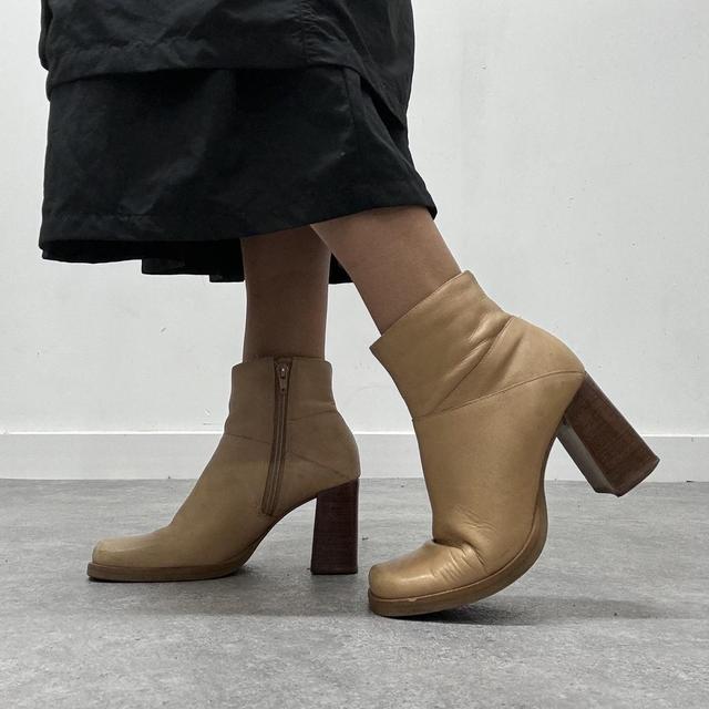 Tan leather square toe boots