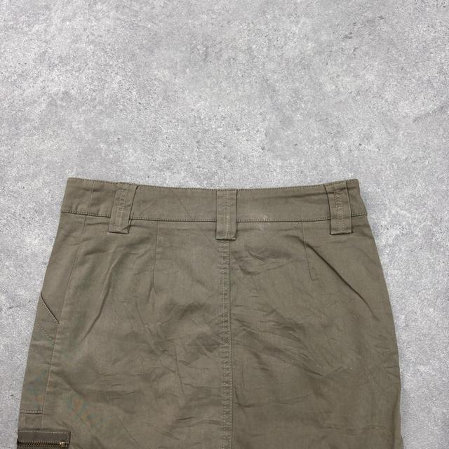 Khaki cargo zipper midi skirt