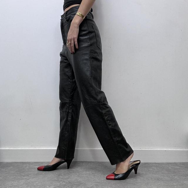 Black straight leg leather pants