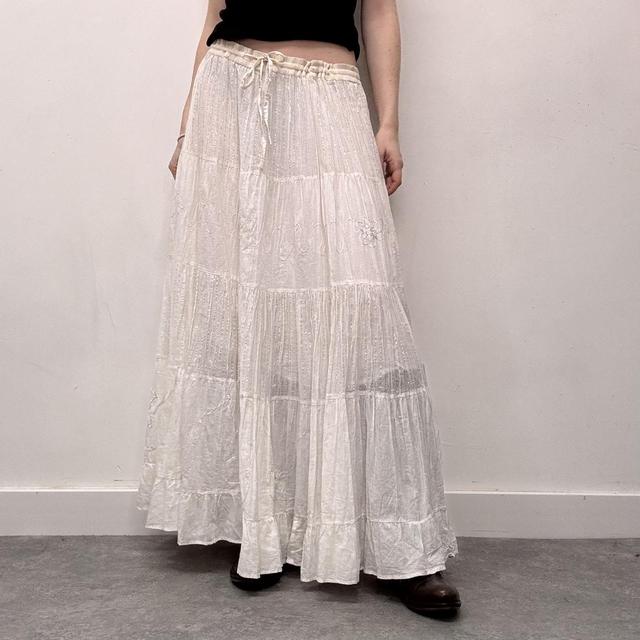 Crinkle layered white cotton maxi skirt
