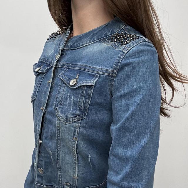Studded cropped denim jacket
