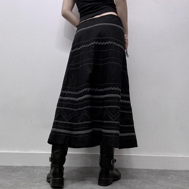 Black ribbon flared midi skirt