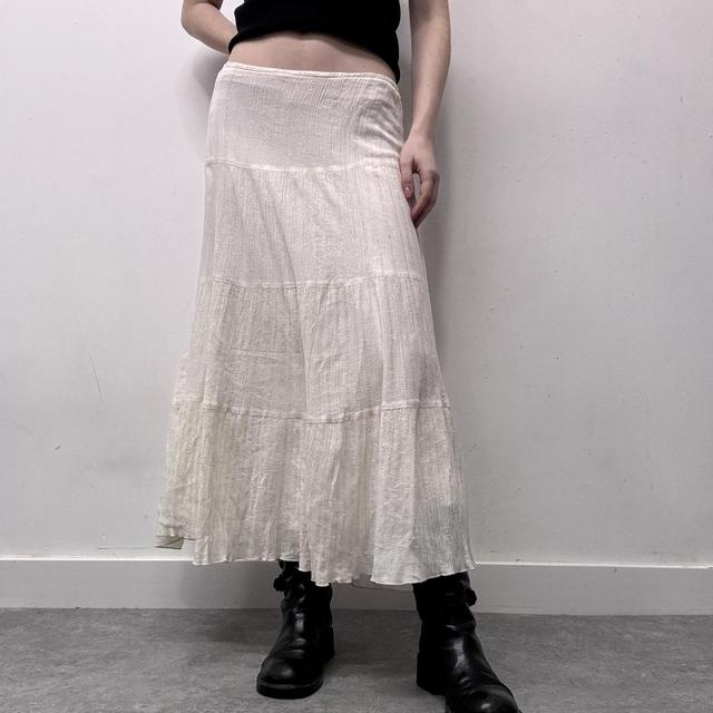 Cream crinkle layered maxi skirt