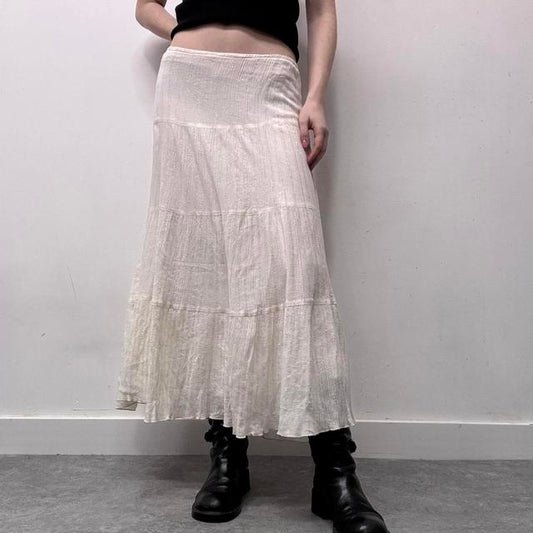 Cream crinkle layered maxi skirt