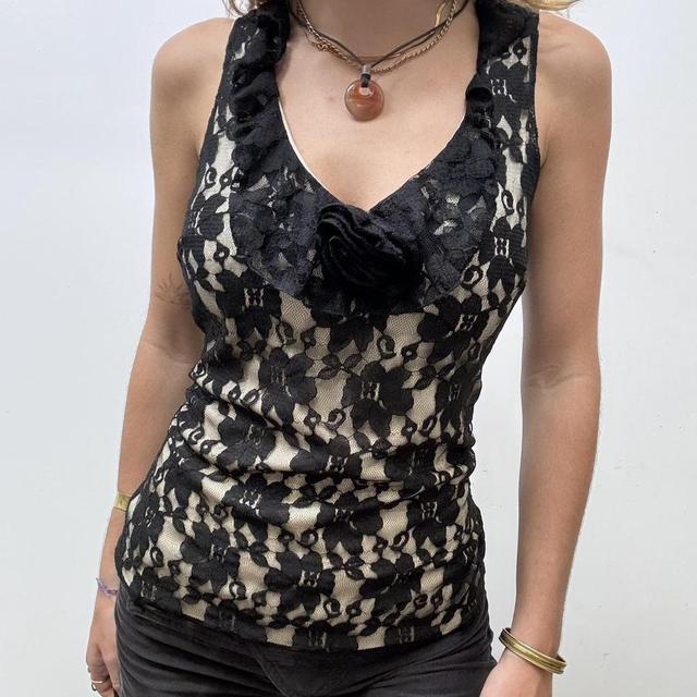 Sheer black lace cami vest