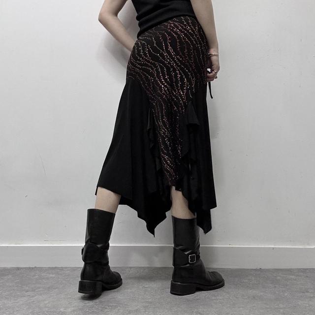 Grunge glitter asymmetric midi skirt