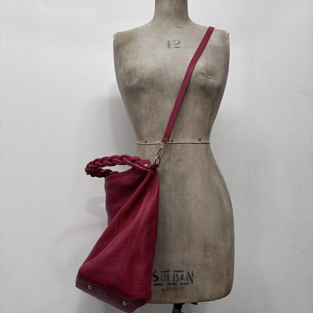 Red leather slouchy woven bag