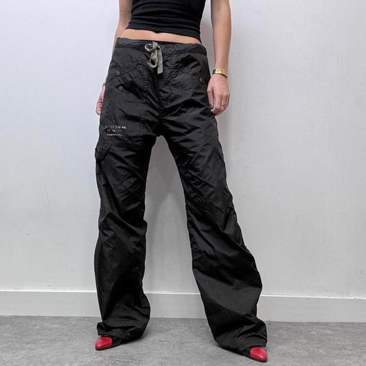 Black tech oversized diesel wide leg trousers