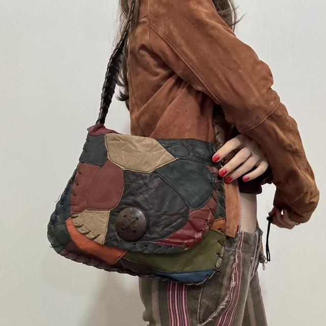 Patchwork leather hippy bag