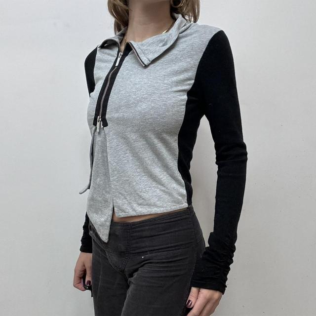 Asymmetric zip jersey cardigan