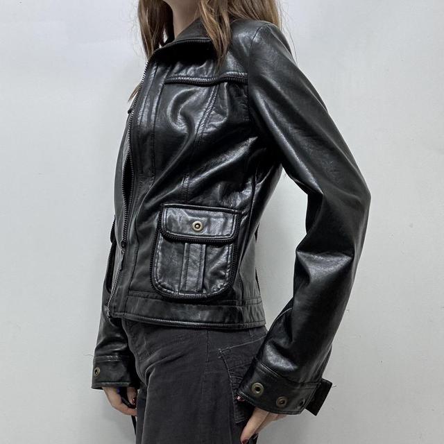 Black leather cropped boxy jacket