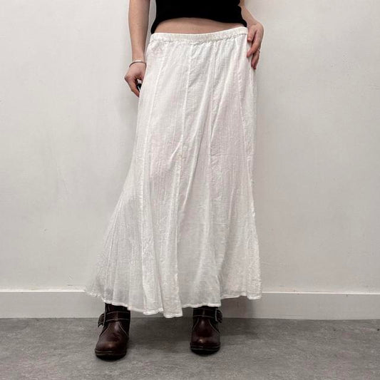 White cotton flared maxi skirt