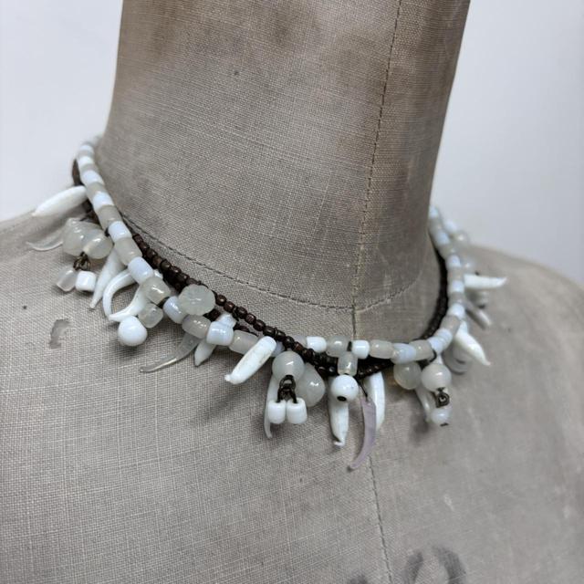 Layered white glass beaded necklace