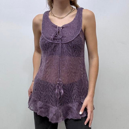 Sheer knit pointelle vest