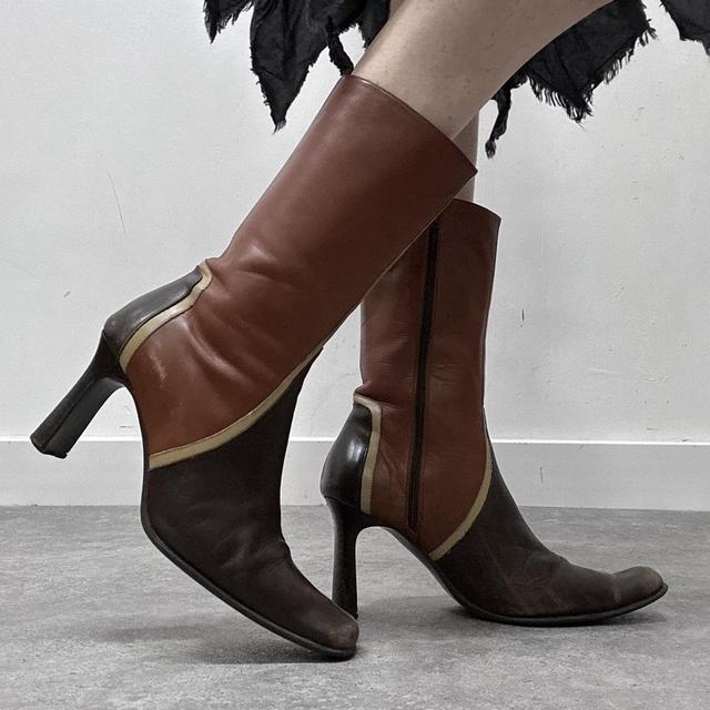 Brown leather heel boots