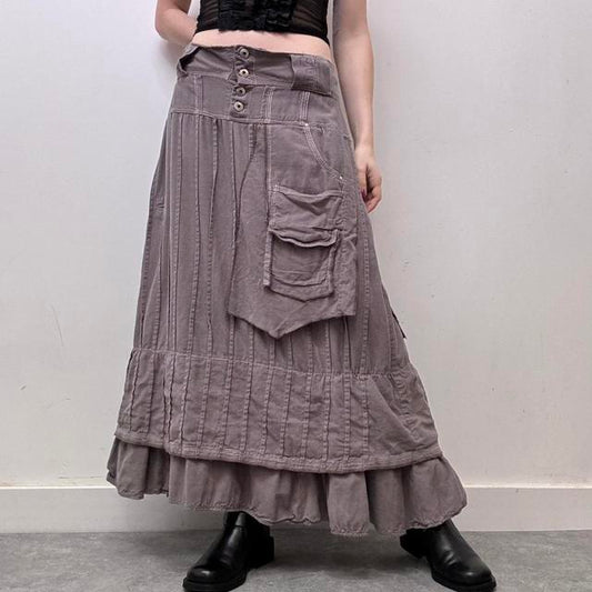 Pinstripe archival cargo maxi skirt
