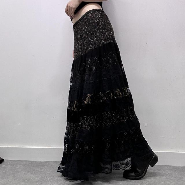 Black layered lace maxi skirt