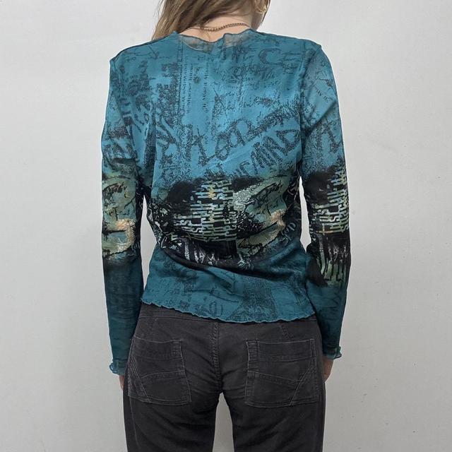 Graphic mesh printed grunge top
