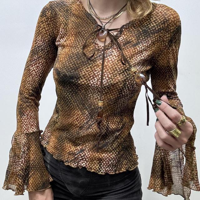 Boho fairy snake print mesh flared top