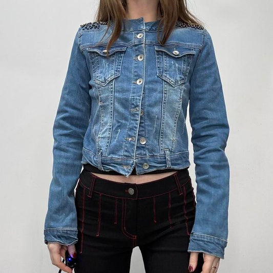 Studded cropped denim jacket