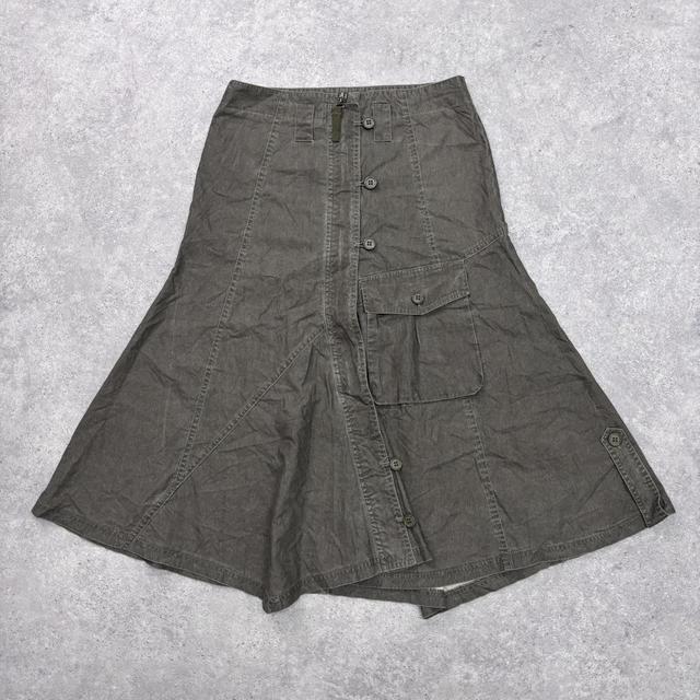 Khaki cargo flare ruffle skirt