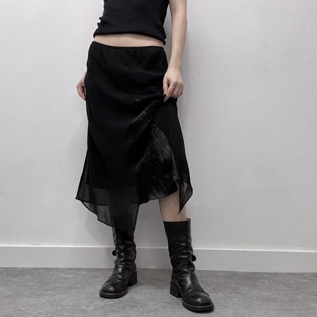 Black asymmetric midi skirt