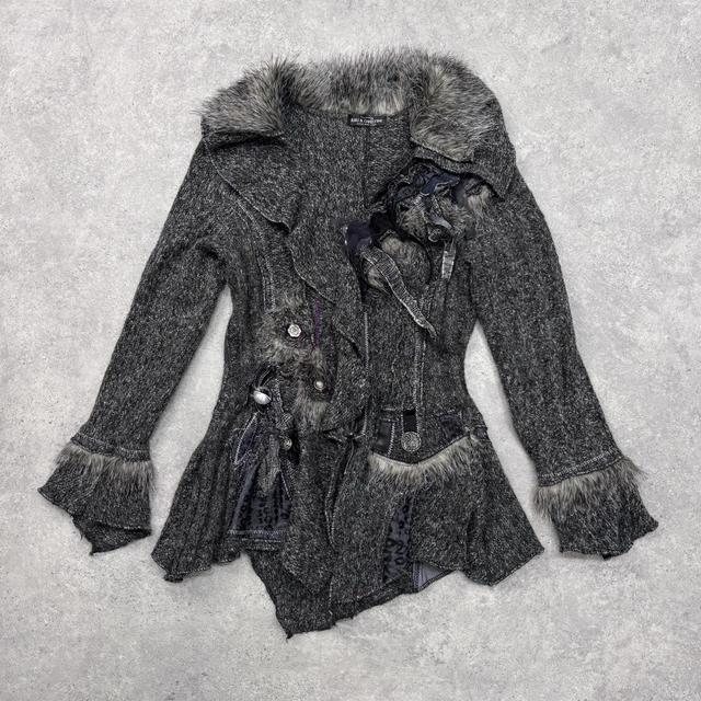 Patchwork knitted asymmetric cardigan