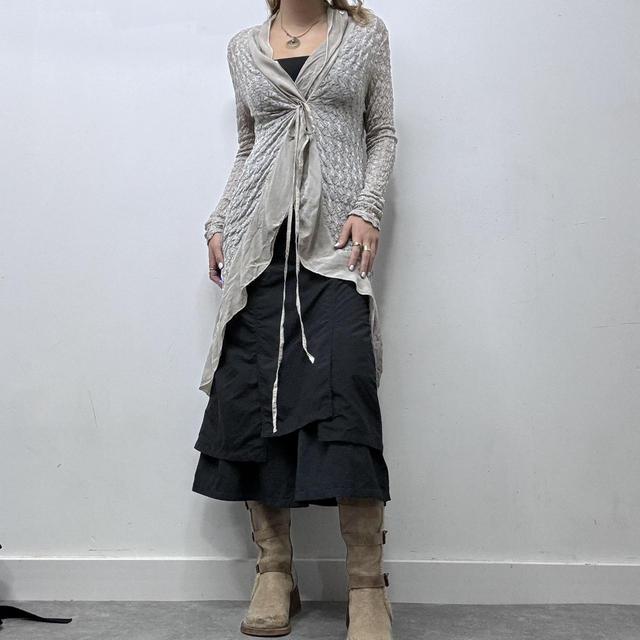 Sheer knitted asymmetric wrap cardigan