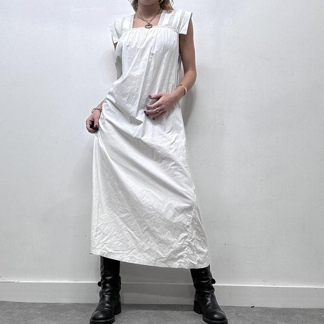 White cotton embroidered antique maxi dress