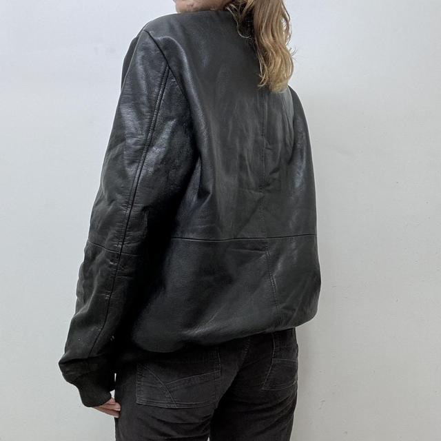 Black leather bomber jacket