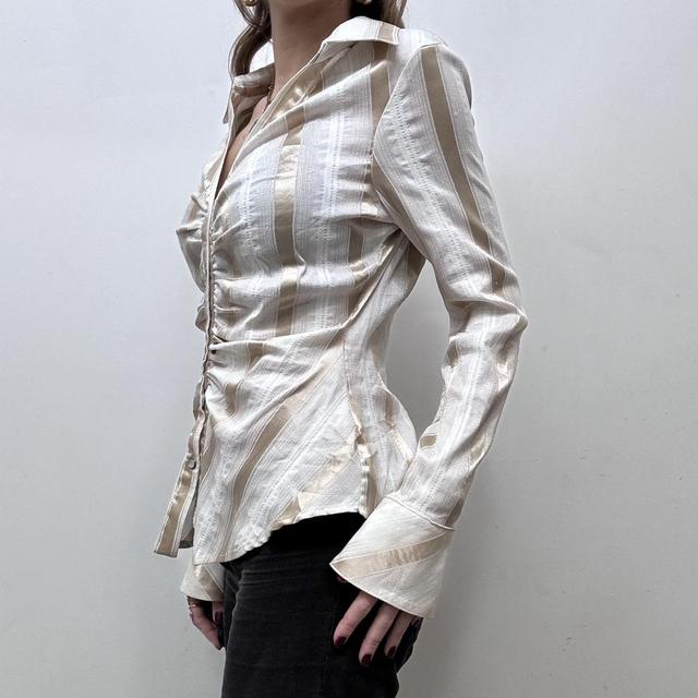 Grunge pinstripe gathered office shirt
