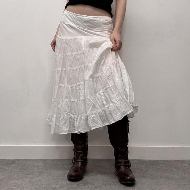 White cotton tiered midi skirt