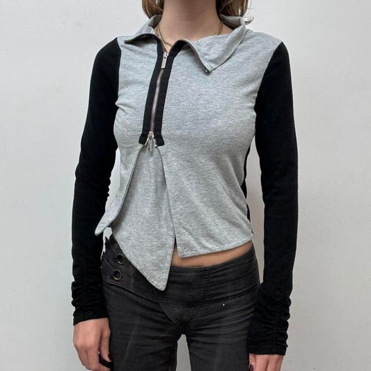 Asymmetric zip jersey cardigan