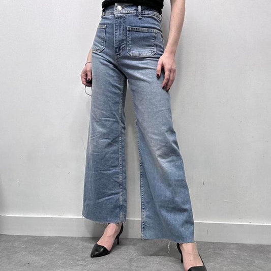 Flared pocket front wide leg zara jeans