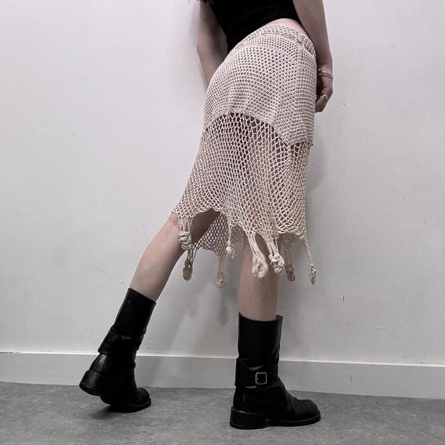 Cream crochet lace sheer midi skirt