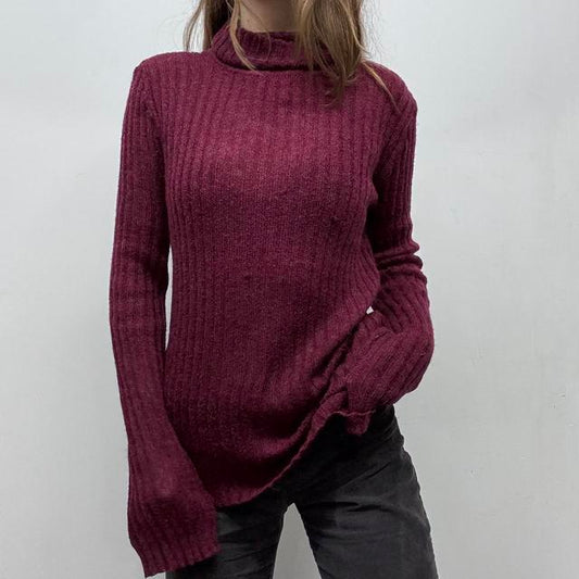 Burgandy ribbed knit sheer slouchy jumper