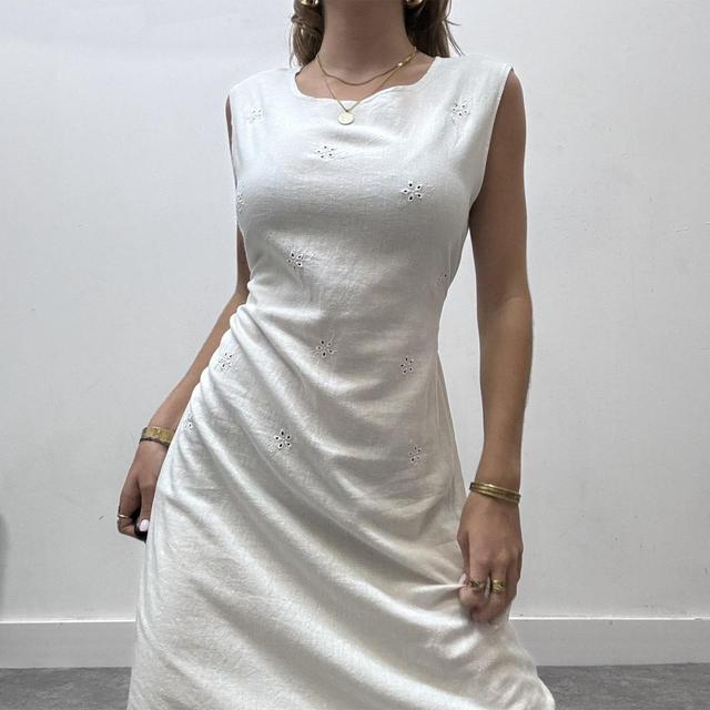 White linen embroidered anitque style dress