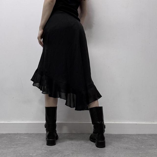 Black sheer layered midi skirt