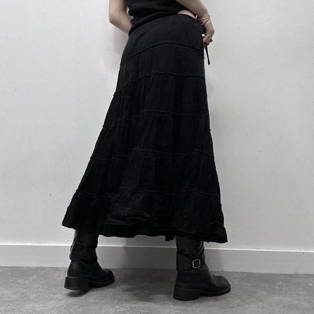 Tiered black cord maxi skirt