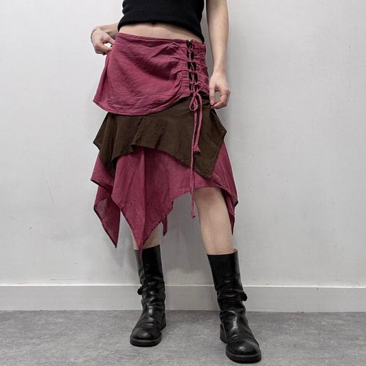 Pink asymmetric corset layered skirt