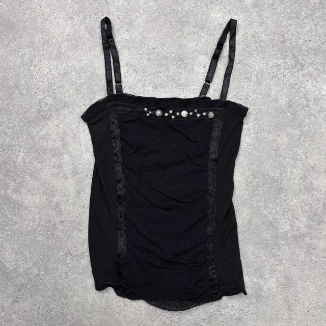 Black lace crinkle back vest top