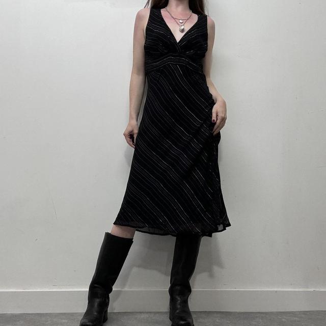 Black pinstripe bias cut 90s dress