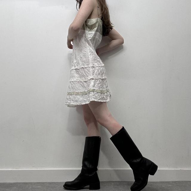 White pinstripe crinkle lace midi dress