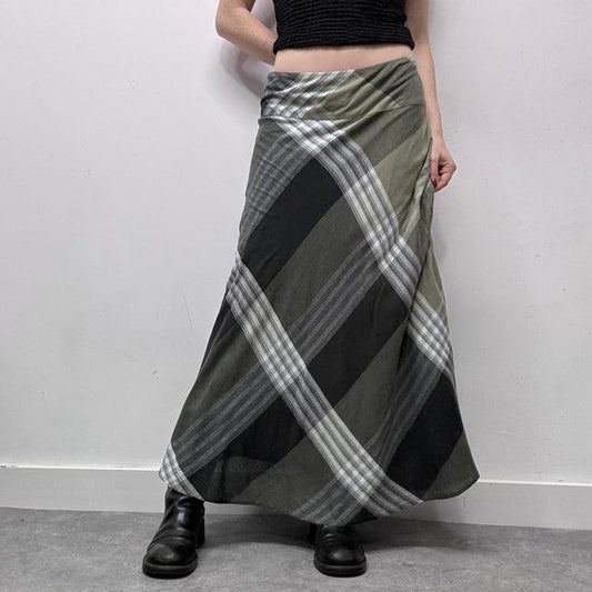 Oversized print tartan checked maxi skirt