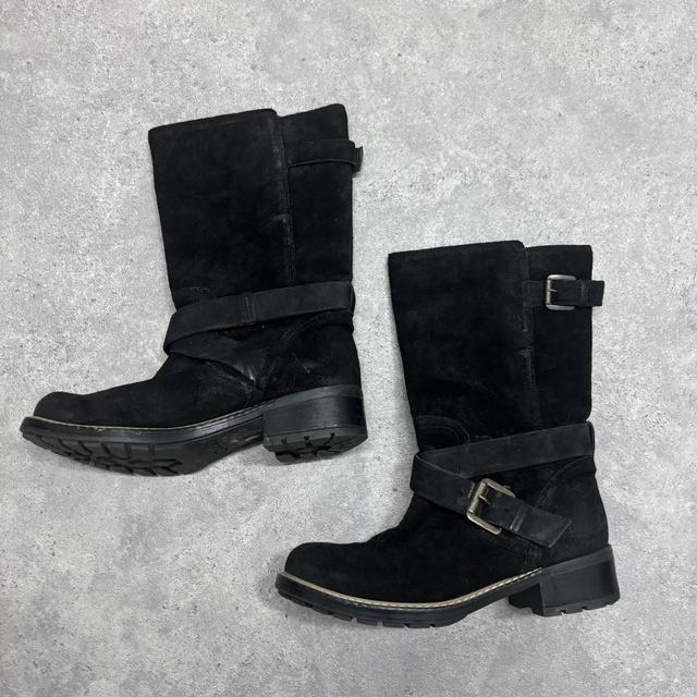 Black suede campus biker boots