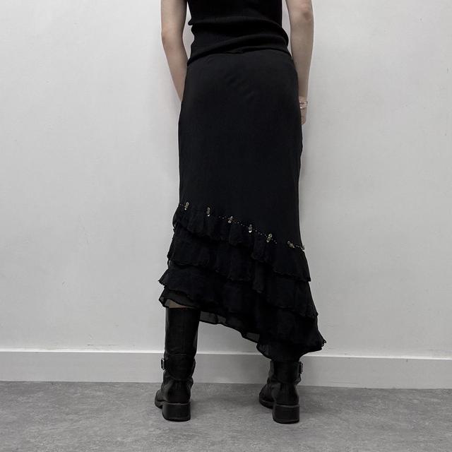 Black layered silk bow midi skirt